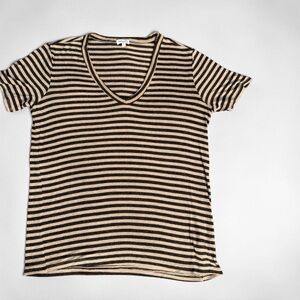 Splendid Black & Tan Striped V-Neck Short Sleeve Tee